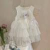 Vestido de Verão para Meninas Coreanas Estilo Princesa 25 Novo Vestido de Malha Fofa com Emenda Estilo Pequeno Perfume de Desenho Animado
