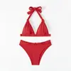 Traje de baño Nuevo Estilo 2026 para Mujer, Estilo Europeo y Americano, Color Sólido, Triángulo con Amarre, Bikini Sexy para Playa sin Espalda, Amazon