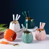 Conjunto de Garfo e Colher de Frutas de Cerâmica de Luxo Personalizado, Colher de Sobremesa de Aço Inoxidável, Garfo de Bolo, Pote de Armazenamento de Louça Doméstica Atacado