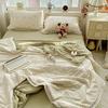 Colcha de Gaze Franzida de Verão com Acabamento em Renda, Conjunto de Quatro Peças para Dormitório Estudantil, Lençol com Estampa Floral Fresca e Colcha Fina