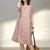 Vestido de Talla Grande Holgado Adelgazante que Oculta la Barriga Cuello Redondo Manga Corta Diseño con Sentido de la Moda Patchwork Hueco Casual Temperamento Falda de Moda