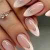 Modelo de Venda Quente para Comércio Exterior: 24 Peças com Borda Dourada Cor Nude Francês Suave Luxo Simples Longas Formato Amêndoa Unhas Postiças de Colar Atacado