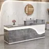 Mostrador de recepción de empresa moderno y sencillo, mostrador de recepción de salón de belleza, tienda de ropa, cajero, barra de esquina, luz luminosa con mostrador
