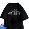 Camiseta de cuello redondo y manga corta con estampado de diseño de gato de seda de leche para hombre y mujer, top divertido regular de verano ins