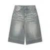 Jeans Retro de Pierna Ancha Estilo Americano con Siete Puntos Verano 2024 Nuevos Pantalones Vaqueros Rectos Lavados Retro Pantalones Cortos para Hombre