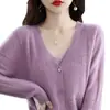 Cardigã vazado puro de caimento solto, blusa de tricô fina com decote V, nova peça de outer wear feminina plus size