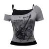 Novedad de verano moda transfronteriza europea y americana patchwork estampado patrón gótico tops para mujer camisetas directo de fábrica