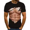 Modelo Nuevo Verano 2025 Hombre Musculoso Estampado Digital 3D Camiseta de Cuello Redondo para Hombre Diseño de Manga Corta con Imagen Personalizada