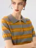 Suéter de cashmere com gola alta e listras retrô para mulheres, top de malha de manga curta, versátil, modelador e com toque de luxo, perfeito como peça de base