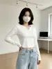 Camiseta de Manga Larga para Mujer, Estilo Corto Otoño e Invierno, Crop Top, Corte Ajustado, Ropa Interior Sexy, Camiseta Básica de Hombro Normal para Chica Joven