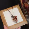 Estilo Igual de Blogger Piedra Ojo de Tigre Natural Ágata Roja Piedra Azul Diseño Cadena Larga Versátil para Suéter Moda Collar