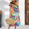 2024 Comercio Exterior Transfronterizo Nueva Ropa de Verano para Mujer de Manga Corta Elegante Cuello Redondo Falda Teñido de Color Impresión Digital 3D