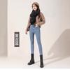 Pantalones vaqueros de mujer con forro polar, gruesos, de cintura alta, cálidos, de invierno, estilo coreano, ajustados, recortados, de algodón