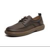 Sapatos Masculinos de Couro Vazados Verão 2024 Novos Sapatos Masculinos Couro Genuíno Respiráveis Tendência Versátil Sola Grossa Vintage Calçados Casuais