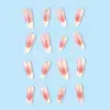Adesivos de Unha Franceses com Pontos e Diamantes Transfronteiriços, Fundo Rosa e Branco, Manicure Estilo Doce, Unhas Vestíveis Fofas e Frescas