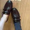 Zapatos Pequeños de Cuero Estilo Británico Exquisitos con Velcro Retro para Mujer 2026 Otoño/Invierno Nuevos Mocasines sin Cordones para el Trabajo con Tacón Grueso
