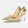 Elegantes Sandalias de Tacón de Aguja con Strass Huecos y Puntera Puntiaguda Estilo Francés para Mujer, Nuevos Zapatos de Tacón Alto con Puntera Puntiaguda Verano 2026