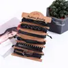 Pulsera de piel de vaca de seis piezas de personalidad estilo europeo y americano directa de fábrica, pulsera tejida multicapa de ancla de cuero retro transfronteriza