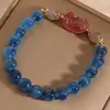 Pulseira de Ágata Coração de Açúcar Azul Cristal Natural Estilo Étnico Cristal Morango Pixiu com Contas como Presente para Colegas e Melhores Amigas