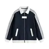 Moletom cardigã de algodão com zíper parcial e três listras, da marca da moda para outono e inverno, jaqueta color blocking com gola de lapela, jaqueta masculina de manga longa