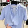Camisa de Linho Masculina 2026 Verão Nova Moda Casual Simples Cor Sólida Lapela Camisa Masculina de Manga Curta Atacado