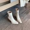 Botas Curtas de Salto Alto para Mulheres 2026 Outono e Inverno Novo Estilo Coreano Costuradas com Zíper nas Costas Botas Slim Tendência Bico Quadrado Salto Agulha Botas Elásticas