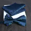 Lenço Quadrado Gravata Borboleta Conjunto de 2 Peças Grande Jacquard Formal Negócios Noivo Casamento Festivo Moda Tendência Novo Vinho Tinto