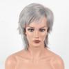 Peluca Blanca Plateada Europea y Americana Más Vendida de Amazon para Damas Blancas con Flequillo Oblicuo, Cabello Corto Lacio, Peluca Casco Cola de Lobo