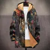 Chaqueta de Estilo Nuevo Transfronteriza con Elementos de Patrón Multicolor, Cárdigan con Capucha y Cremallera 62, Abrigo Grueso de Algodón Polar de Invierno con Forro Amarillo