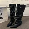 Botas de Punta hasta la Rodilla 2026 para Mujer, Pierna Ancha, Hebilla, Botas Estilo Chica Picante, Botas de Caballero para Pantalón, Botas de Cuero Apilado, Botas para Mujer