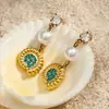 Colgante de circonita de imitación de diamantes completos azul y blanco, collar de perlas de moda, pendientes de acero inoxidable con animales marinos, joyería para mujer, chapado en oro de 18k