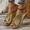 Transfronterizo Nuevo Tallas Grandes Pantuflas Suela Gruesa Cuña Boca de Pez Costura de Coche Casual Comercio Exterior de Mujer Patrón de Cocodrilo PU Pantuflas de Mujer