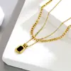 Colar em camadas com pingente quadrado preto de aço titânio, com um toque de luxo, para mulheres