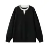 Nueva Moda Europea y Americana para Hombre Estilo Old Money Falso Dos Piezas Algodón Cuello Henley Holgada Bloque de Color Oversize Sudadera con Cuello Redondo para Hombre