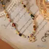 Popular Cadena Doble para Clavícula de Caballo con Piedra Natural Ojo de Tigre y Cuentas de Color Contrastante de Ainibeni, Collar de Moda y Versátil