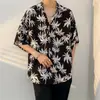 Camisa Floral de Playa de Hawái para Hombre Estilo Hong Kong Manga Corta Tailandesa Holgada Blow Street vintage Drapeada