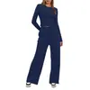 Traje informal de manga larga de color sólido, pantalones de pierna ancha y cintura alta, ropa deportiva, Amazon, para Europa y América transfronteriza, 2024