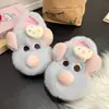 Pantuflas de algodón para el hogar, esponjosas y lindas, para mujer, nuevo estilo de invierno, forradas de felpa, cálidas, adecuadas para usar en exteriores, diseño de ratón lindo de dibujos animados, zapatos de algodón versátiles