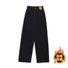 Jeans Wide Leg Preto Tamanho Plus Size para Mulheres Outono e Inverno Calças de Veludo Soltas com Efeito Emagrecedor Calças Retas para Corpo em Forma de Pera