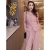 Moda popular doce meninas estudantes usam um conjunto de inverno curto rosa moda nacional suéter duas peças vestuário feminino
