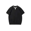 Ropa para Hombre Fengshe / Camiseta de Manga Corta Estilo Old Money con Cuello en V Falsa de Dos Piezas / Camiseta Casual Retro Japonesa para Hombre Joven