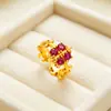 Anel de flor de íris requintado banhado a ouro vietnamita para mulheres, ouro de imitação de luxo leve, alta qualidade, retenção de cor duradoura, joia de anel floral
