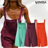 Europeos y Americanos 2021 verano transfronterizo nuevo algodón y lino nuevo de una sola pieza con tirantes color liso botón casual shorts para mujer