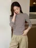 # Productos de calidad seleccionados # Camisa base elegante de algodón puro para mujer con mangas largas y rayas, nuevo top de cuello medio alto para otoño e invierno 2026