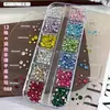 Acessórios de nail art de strass de fundo plano com 12 grades, produto popular de comércio exterior, conjunto misto de strass de vidro colorido, pérolas e miçangas de aço para unhas postiças