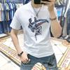 Camiseta de Hombre Manga Corta Algodón Puro Moda Nacional Estampado Denim Ajustada Versátil Ropa Moda Hombre Top de Media Manga Camiseta