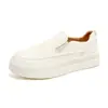 Zapatos blancos de estilo coreano modernos sin cordones con suela gruesa para hombre, mocasines casuales de cuero sin cordones, transpirables para ir al trabajo y el ocio
