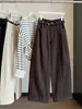Calça larga de cintura alta elástica estilo coreano para mulheres, novo modelo outono 2026, solta, modeladora, versátil, casual, longa