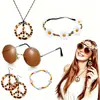Carnaval de Halloween Gafas Redondas Collar con Símbolo de la Paz Aretes Diadema Corona Pulsera Set Colorido Hippie Paz