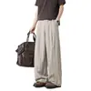 Calça Casual Listrada Estilo Old Money Nova para Primavera/Verão 2026 Masculina, Tamanho Grande, Caimento Solto, Calça Wide Leg Drapada de Seda Gelada, Calça Longa